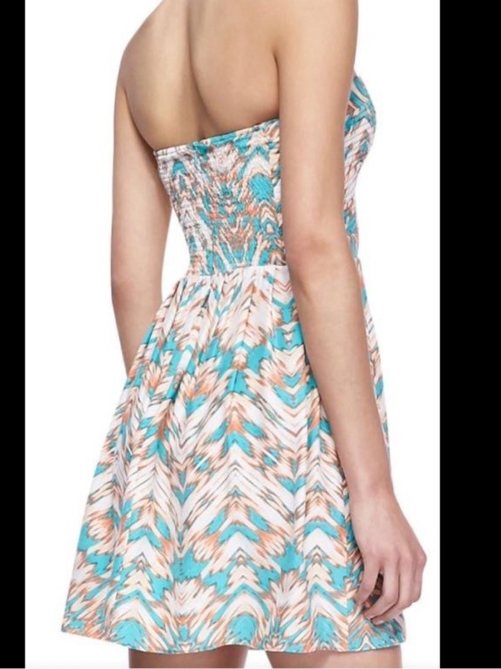 Parker Strapless Fit-and-Flare Dress in Turquoise & Peach Print